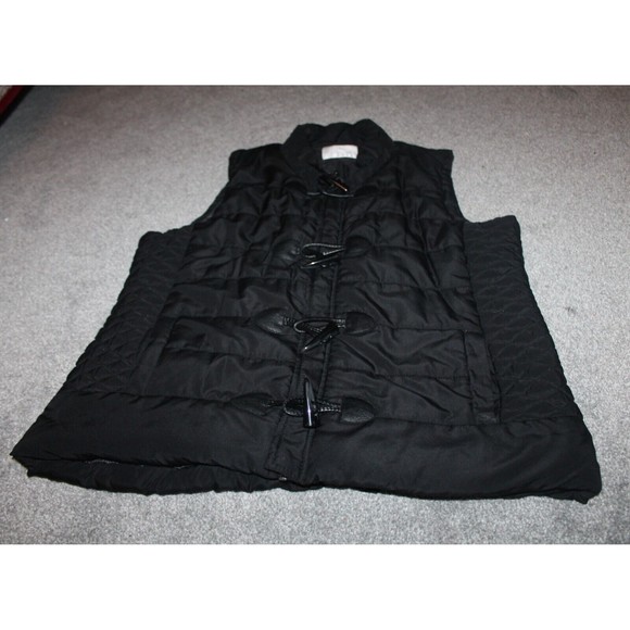 Women's XL Puffer Vest Jacket Black Quilted Sleeveless Zip and Button Up Lined - Picture 1 of 7